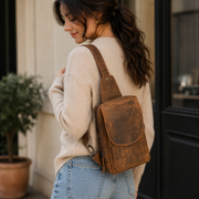 Vintage Leather Sling Bag Flap Style | Hunter Tan