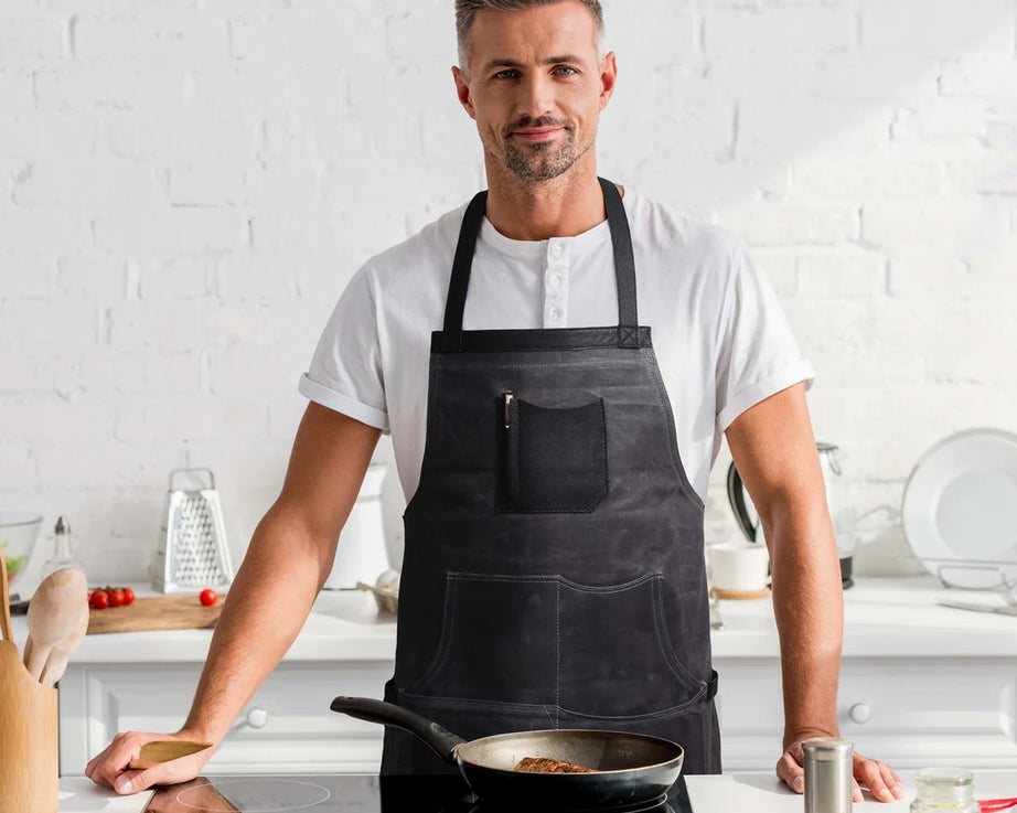 Arucas Leather Canvas Apron - Stress Grey