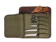 Iris Leather Chef Knife Roll Olive Green 5 Slot ( KR-64 )