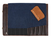 Turin Leather Canvas Chef Knife Roll Abyss Blue 10 Slot ( KR-68B )