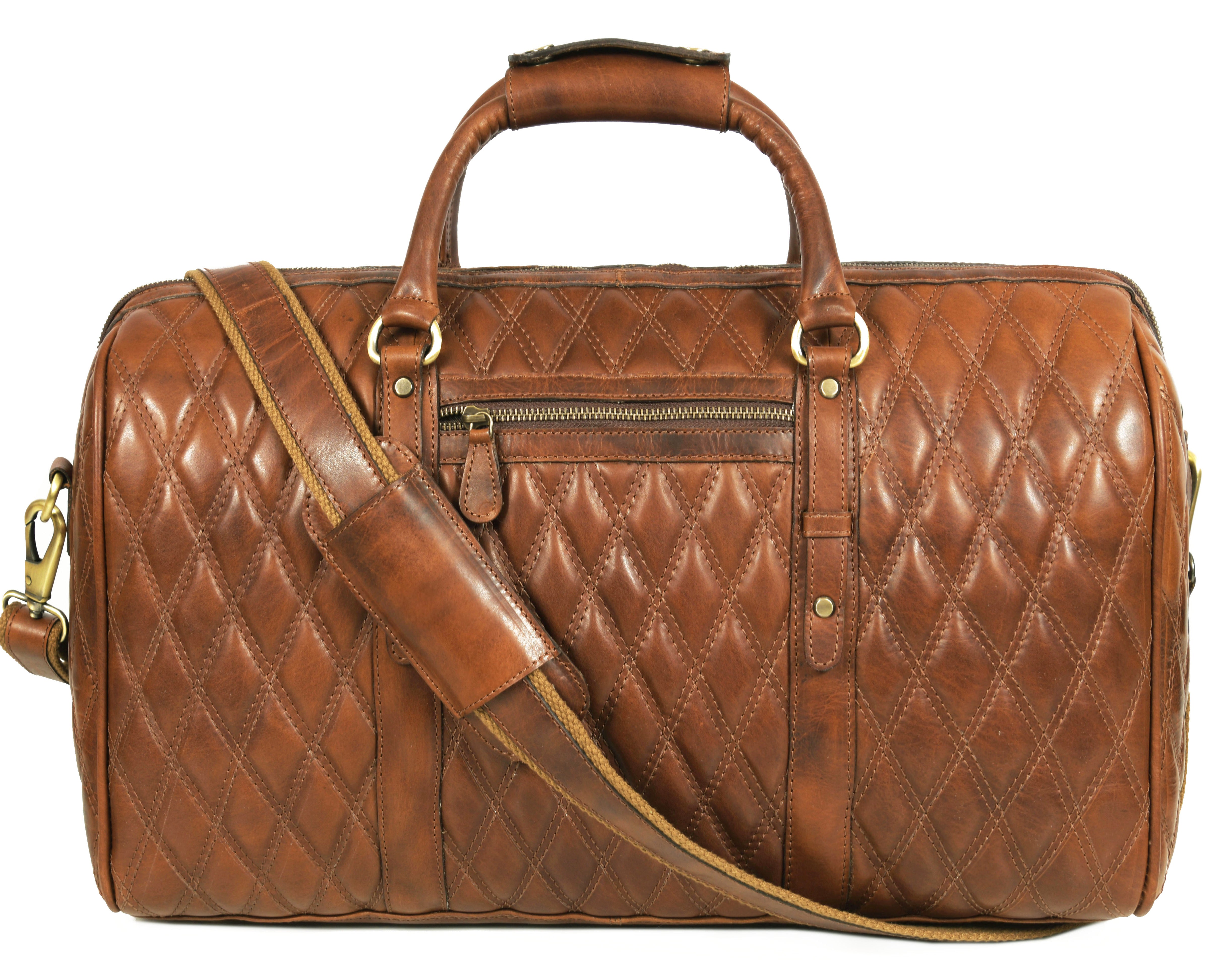 Leather Quilted Travel Duffle Bag