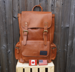 Canada - Flag Patch Tolredo Leather Travel Backpack - Caramel Brown