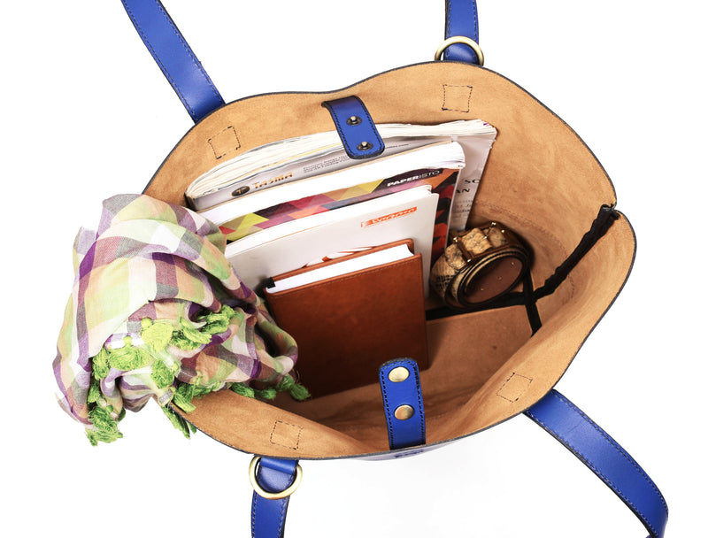 Leather Tall Tote HandBag - Stressed Brown