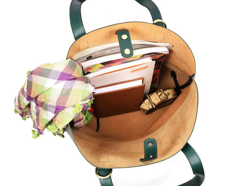 Leather Tall Tote HandBag - Stressed Brown