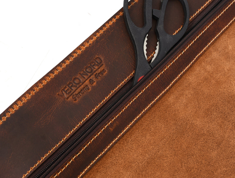 Aurora Leather Knife Roll 10 Slot - Stress Brown