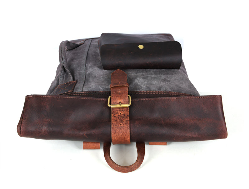 Trenton Leather Canvas Travel Backpack - Anchor Grey