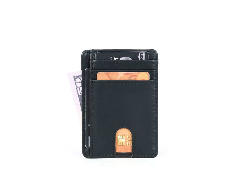 Peoria Leather RFID Blocking Minimalist Wallets - Raven Black