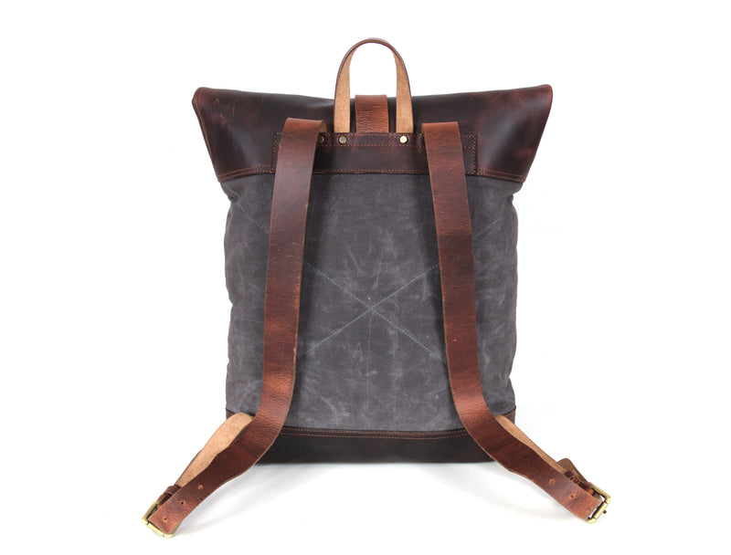 Trenton Leather Canvas Travel Backpack - Anchor Grey