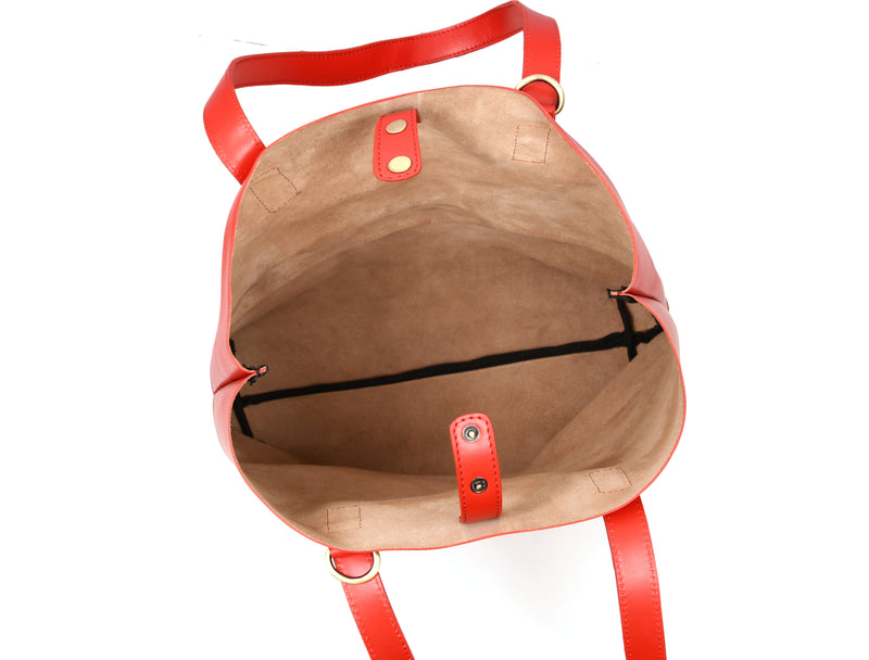 Leather Tall Tote HandBag - Stressed Brown