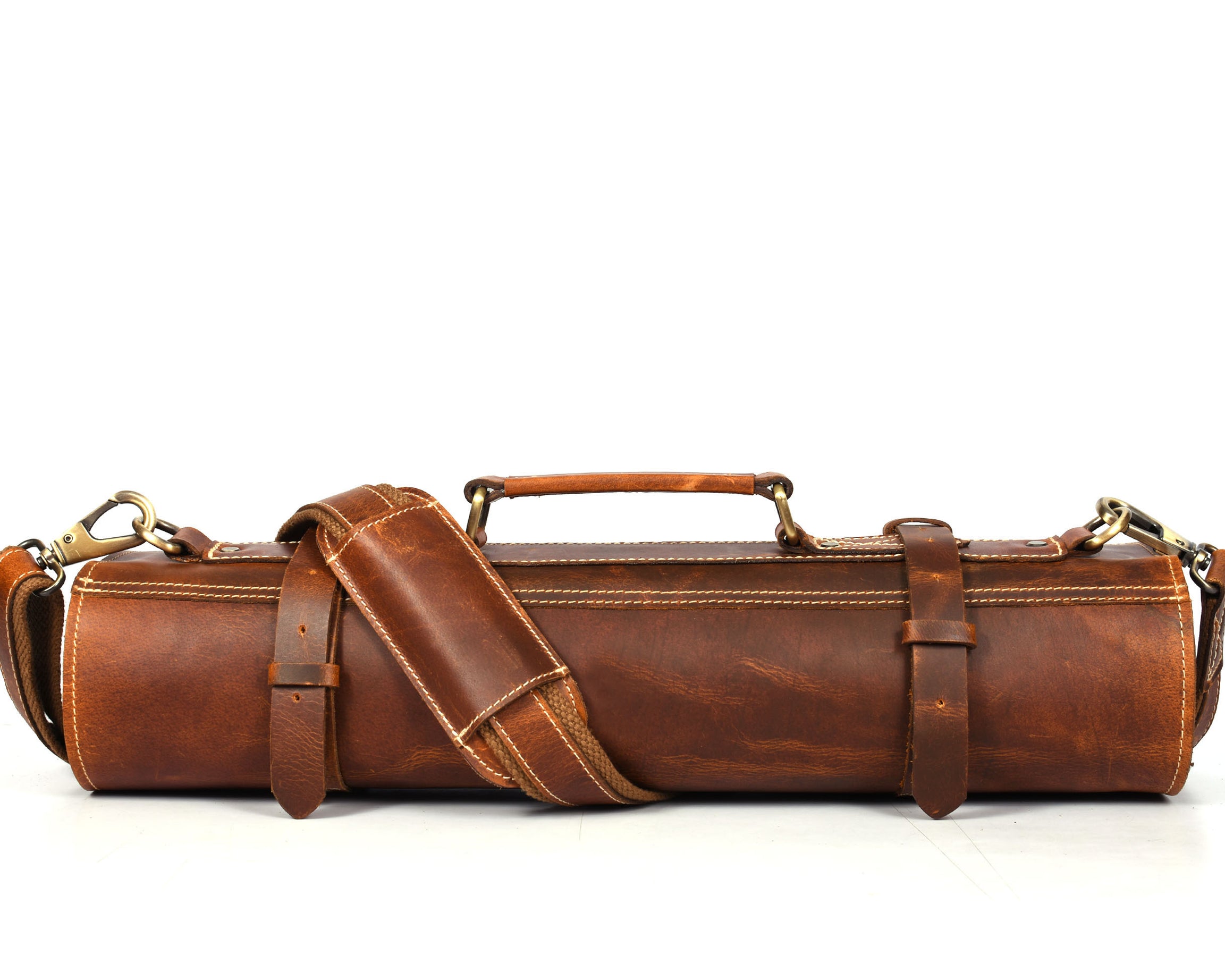Aurora Leather Knife Roll 10 Slot - Stress Brown