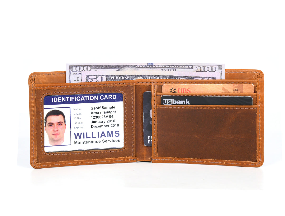 Arizona Leather RFID Blocking Mens Wallet - Caramel Brown