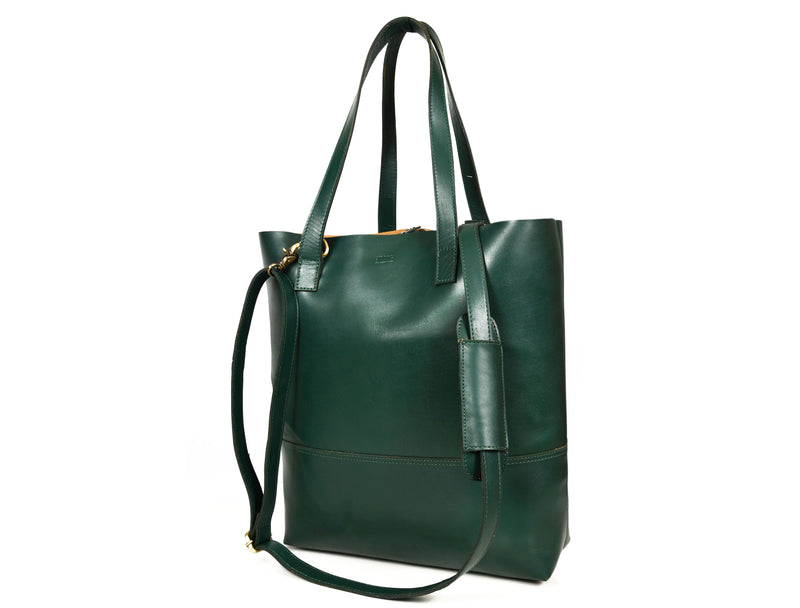 Leather Tall Tote HandBag - Stressed Brown