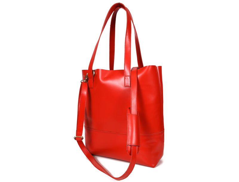 Leather Tall Tote HandBag - Stressed Brown