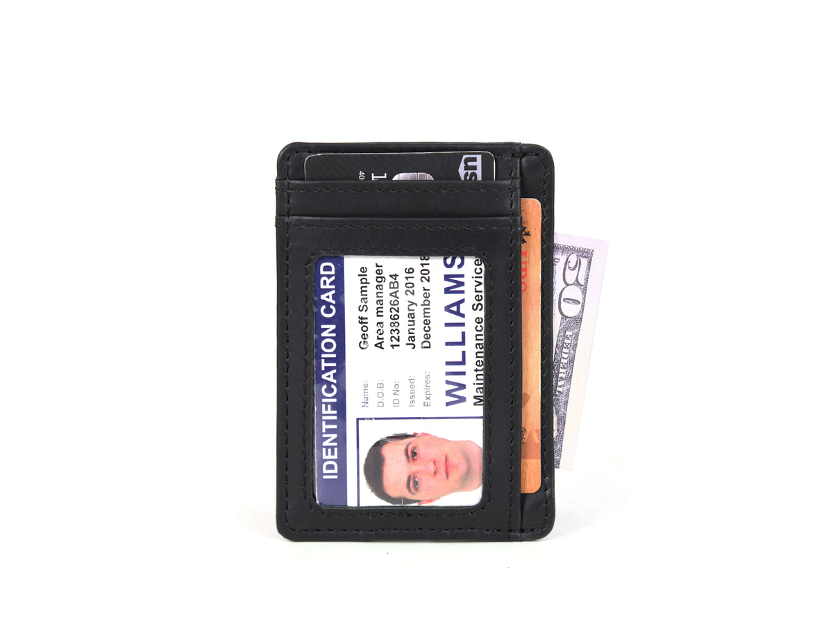 Peoria Leather RFID Blocking Minimalist Wallets - Raven Black