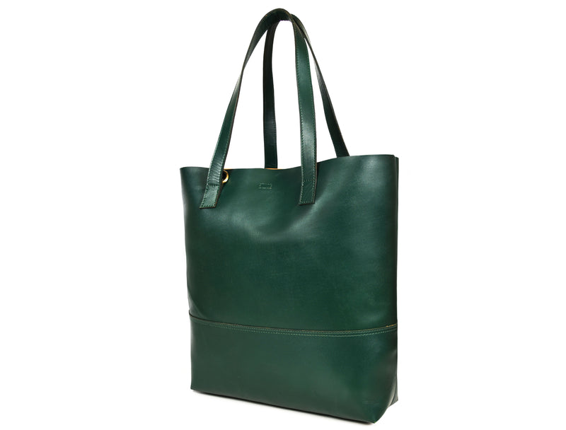 Leather Tall Tote HandBag - Stressed Brown
