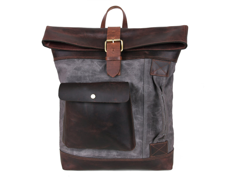 Trenton Leather Canvas Travel Backpack - Anchor Grey