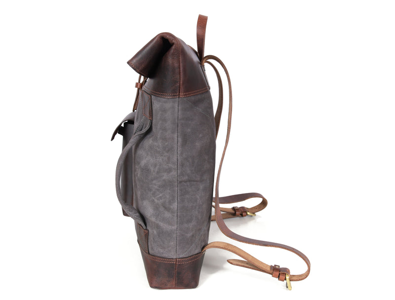 Trenton Leather Canvas Travel Backpack - Anchor Grey