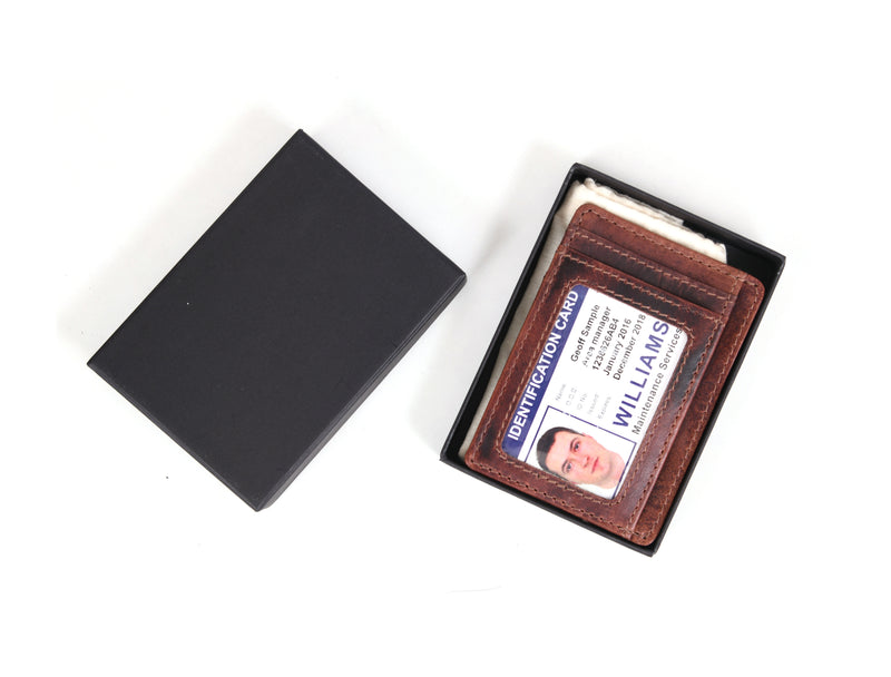 Tacoma Leather RFID Blocking Minimalist Wallets - Walnut Brown
