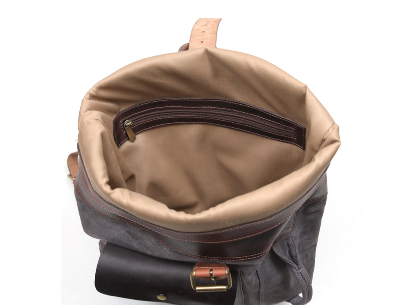 Trenton Leather Canvas Travel Backpack - Anchor Grey