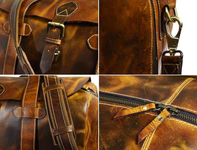 Peoria Leather Weekender Bag - Caramel Brown