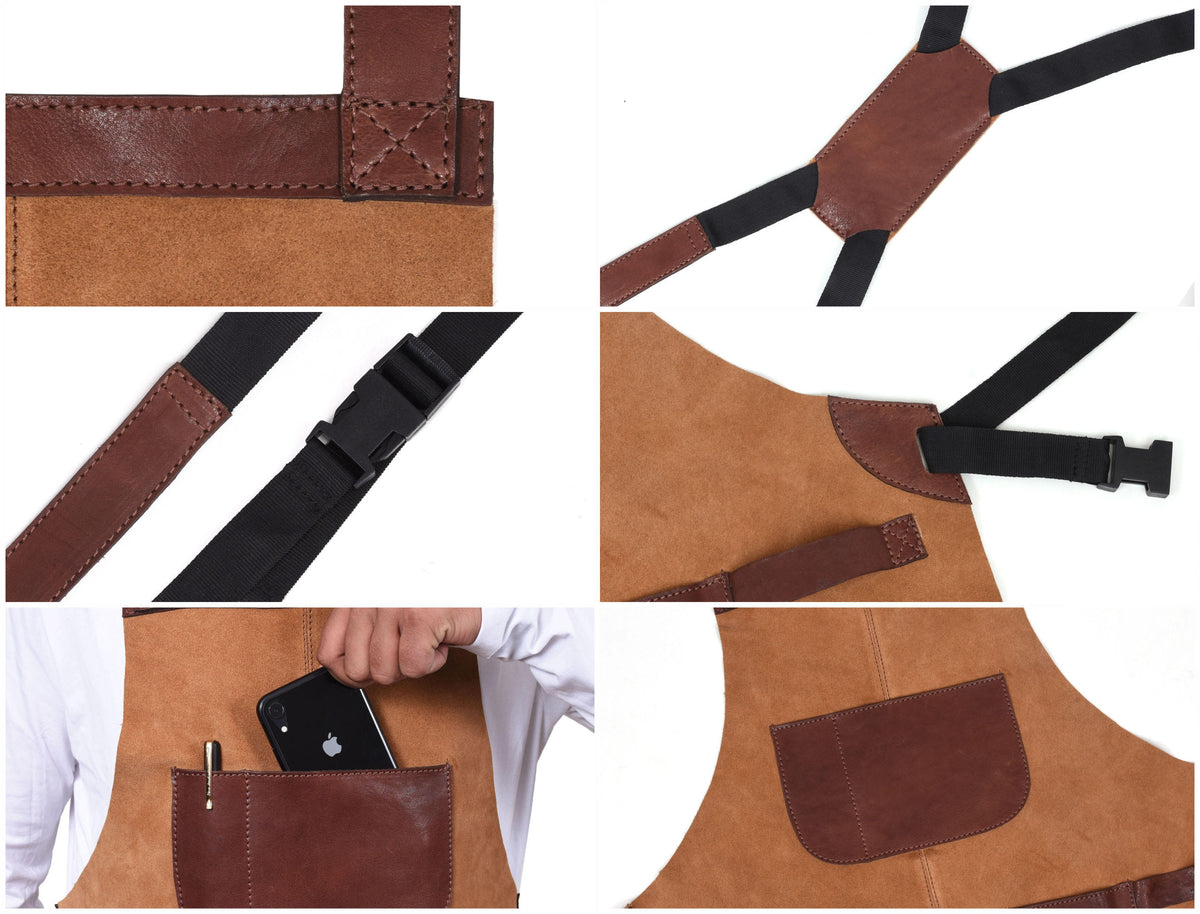 Genuine Leather Suede Apron -  Saddle Brown