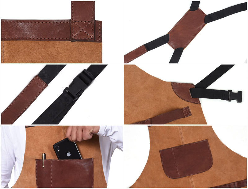 Florence Leather Suede Apron -  Saddle Brown