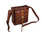 Leather Flight Crossbody Bag - Chestnut Brown