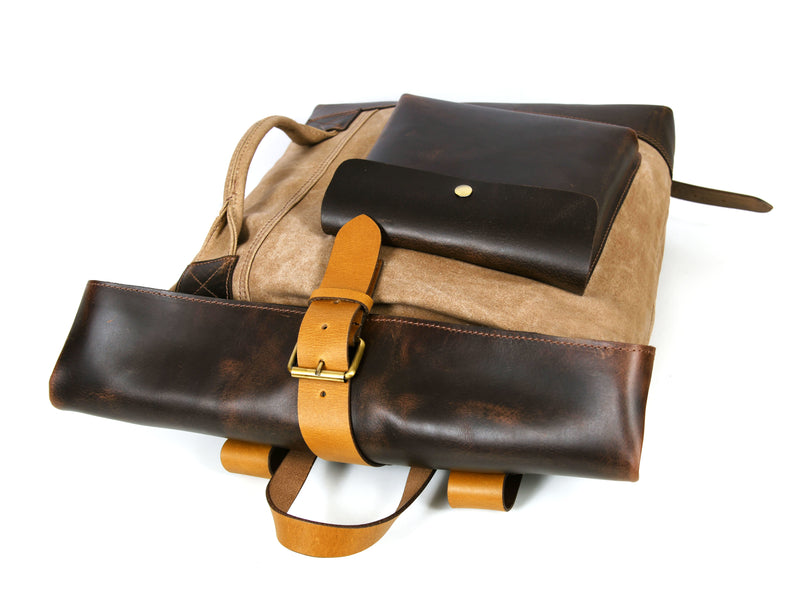 Stratford Leather Canvas Travel Backpack - Stressed Brown