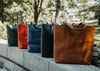 Leather Tall Tote HandBag - Stressed Brown