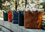 Leather Tall Tote HandBag - Stressed Brown