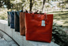 Leather Tall Tote HandBag - Stressed Brown