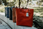 Leather Tall Tote HandBag - Stressed Brown