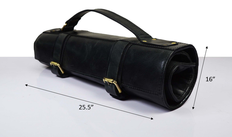 Yonkers Leather Chef Knife Roll 8 Slot - Raven Black