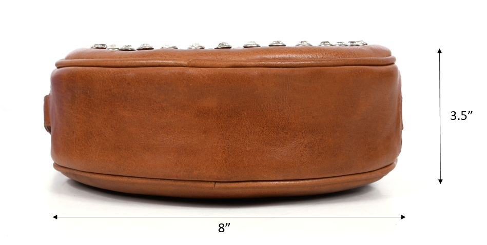 Leather Crossbody Purse with Gypsy stones | Round Leather Crossbody bag