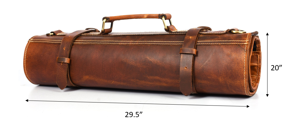 Aurora Leather Knife Roll 10 Slot - Stress Brown