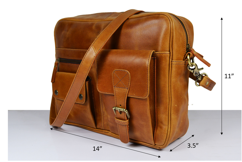 Elgin Leather Portfolio Bag - Caramel Brown