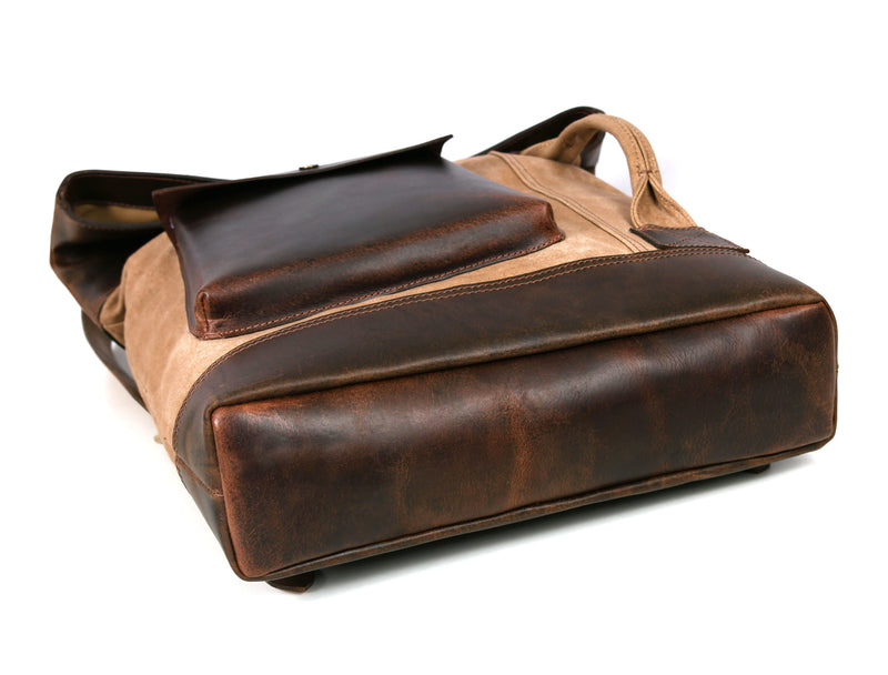 Stratford Leather Canvas Travel Backpack - Stressed Brown