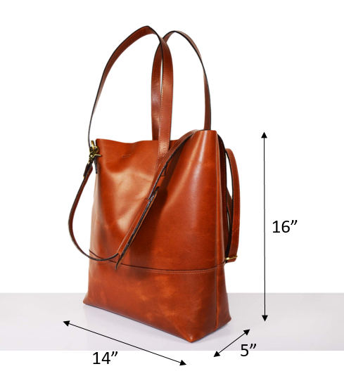 Leather Tall Tote HandBag - Stressed Brown