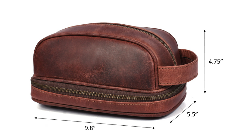 Akron Leather Toiletry Bag - Walnut Brown.
