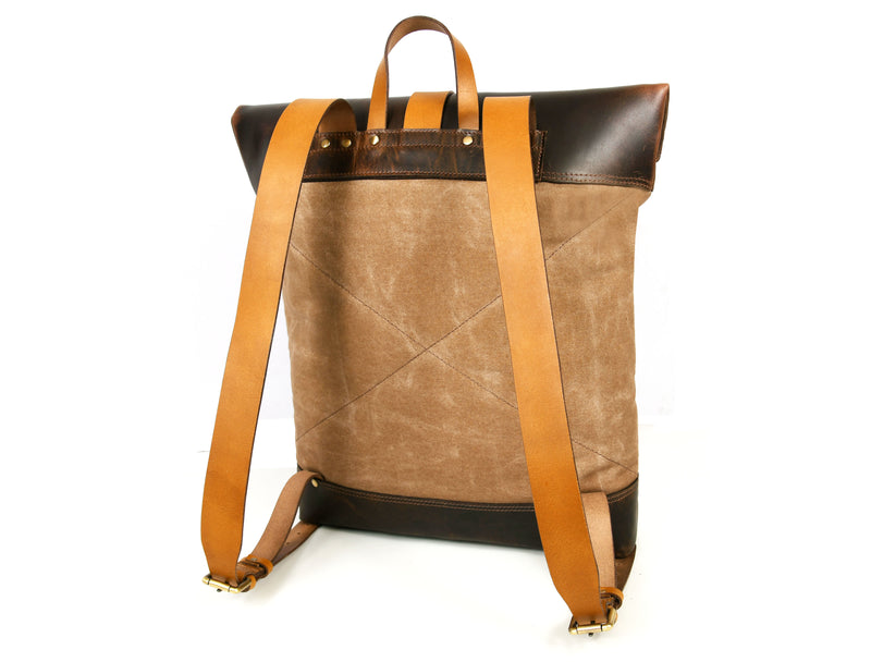 Stratford Leather Canvas Travel Backpack - Stressed Brown