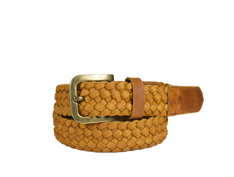 Tolredo Leather Woven Braid Belts for Men - Caramel