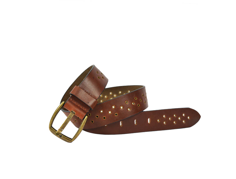 Tolredo Men's Genuine Leather Western  Belts - Pecan Brown
