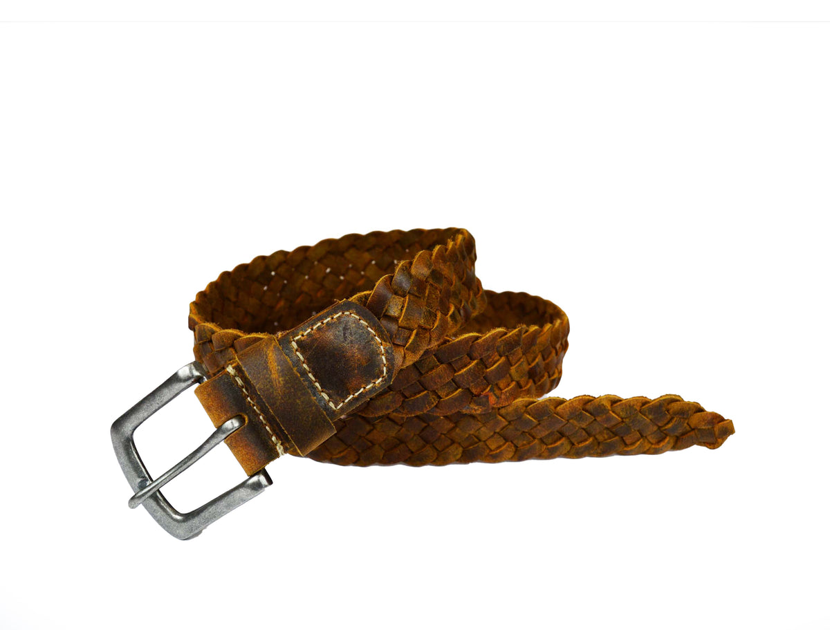 Tolredo Leather WOVEN BRAID Belts for Men - Caramel