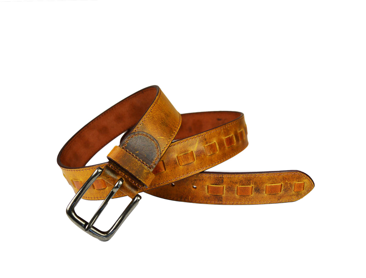 Tolredo Men's Genuine Leather Western Belts - Caramel Brown
