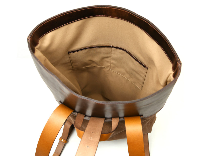 Stratford Leather Canvas Travel Backpack - Stressed Brown