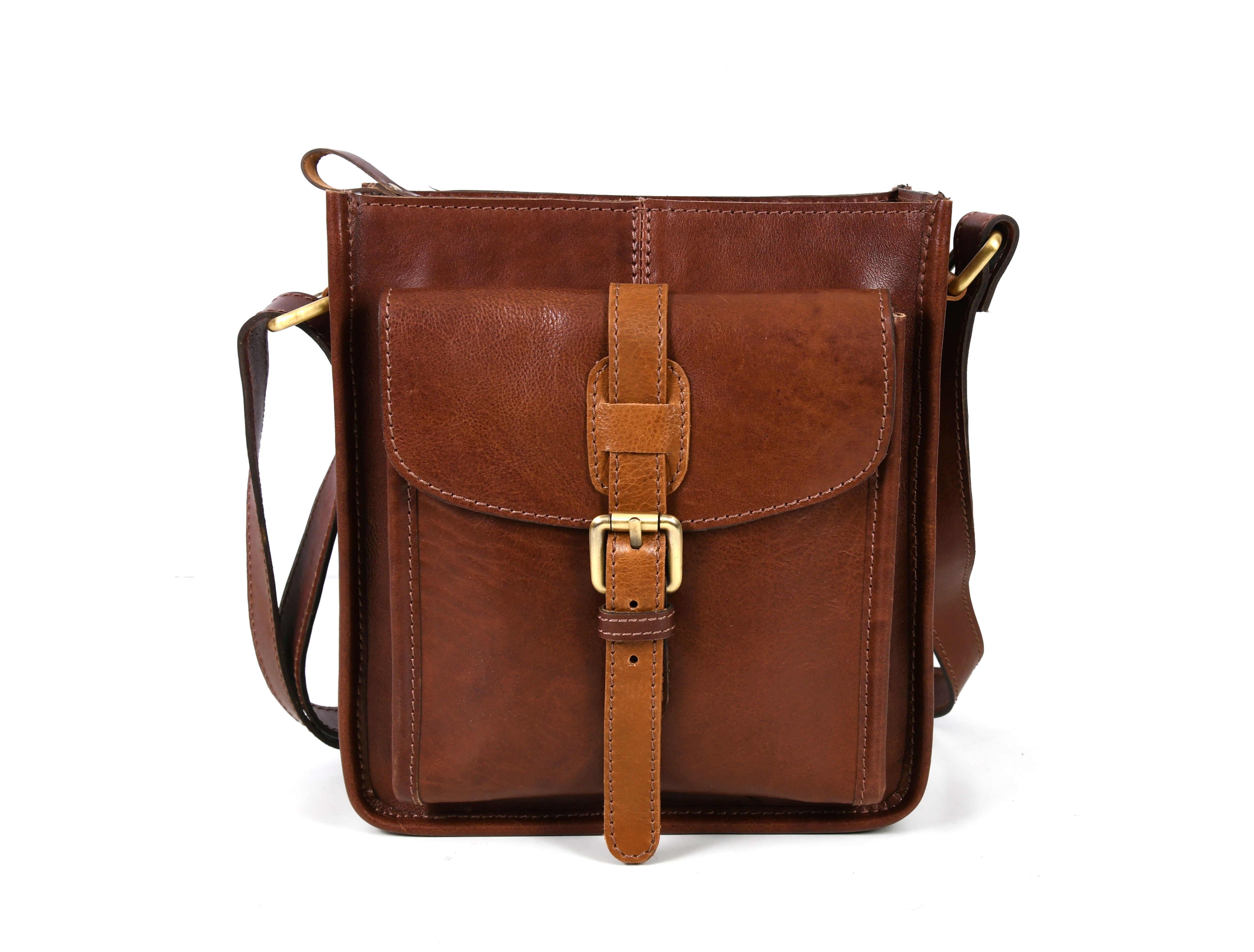 Leather Flight Crossbody Bag - Chestnut Brown
