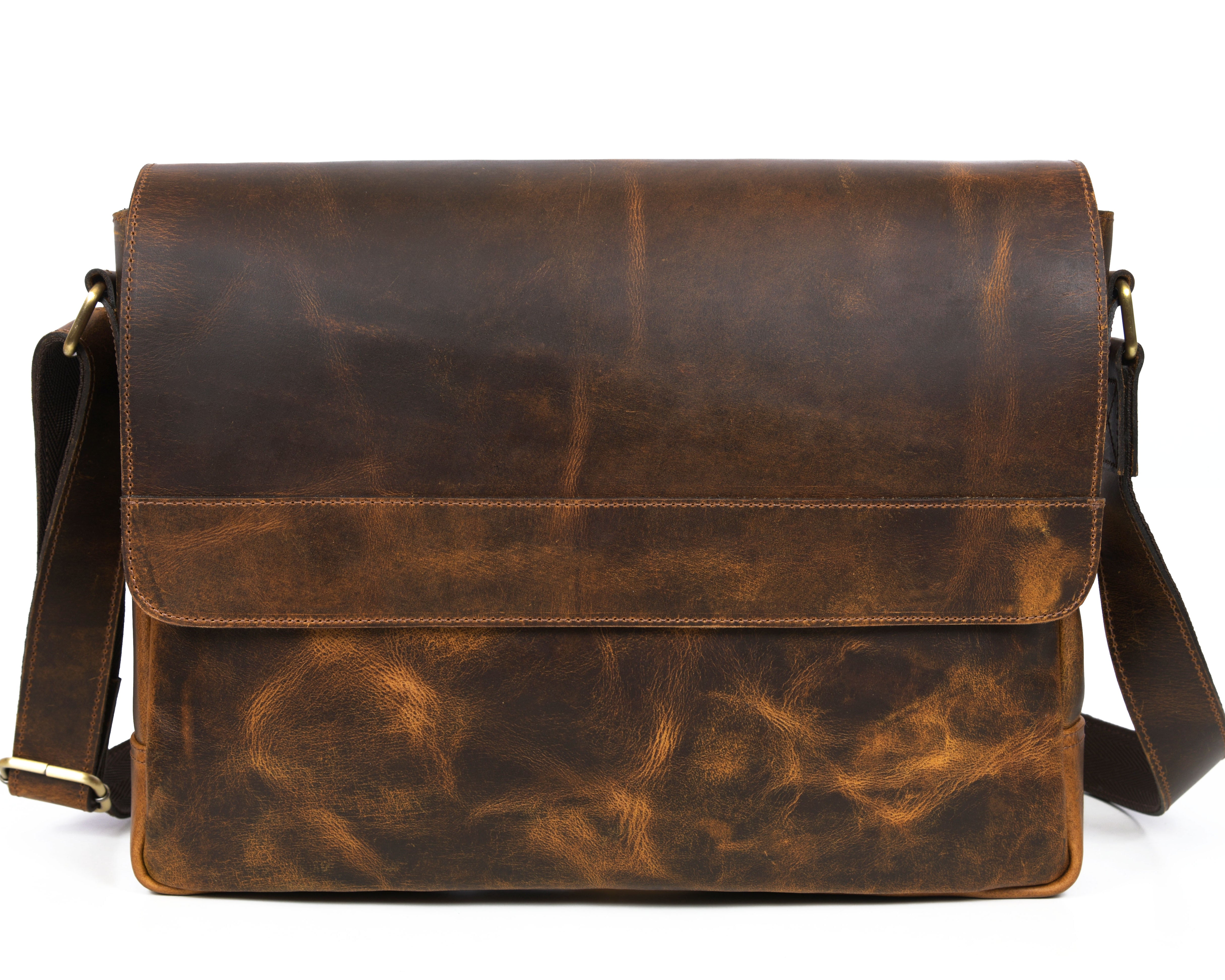 Leather Messenger Bag Stressed Light -  Brown
