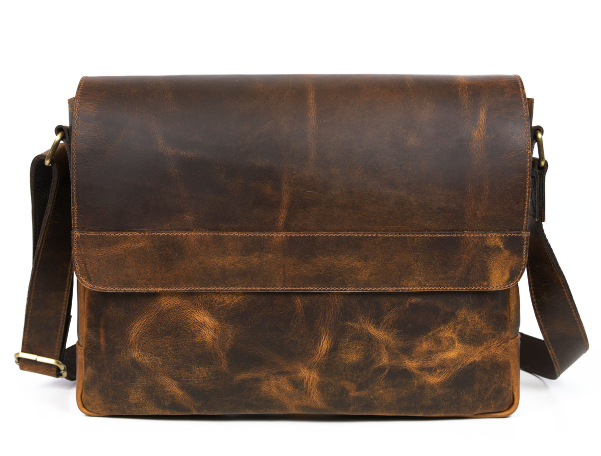 Leather Messenger Bag Stressed Light -  Brown