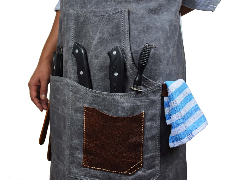 Fremont Leather Canvas Apron -  Grey