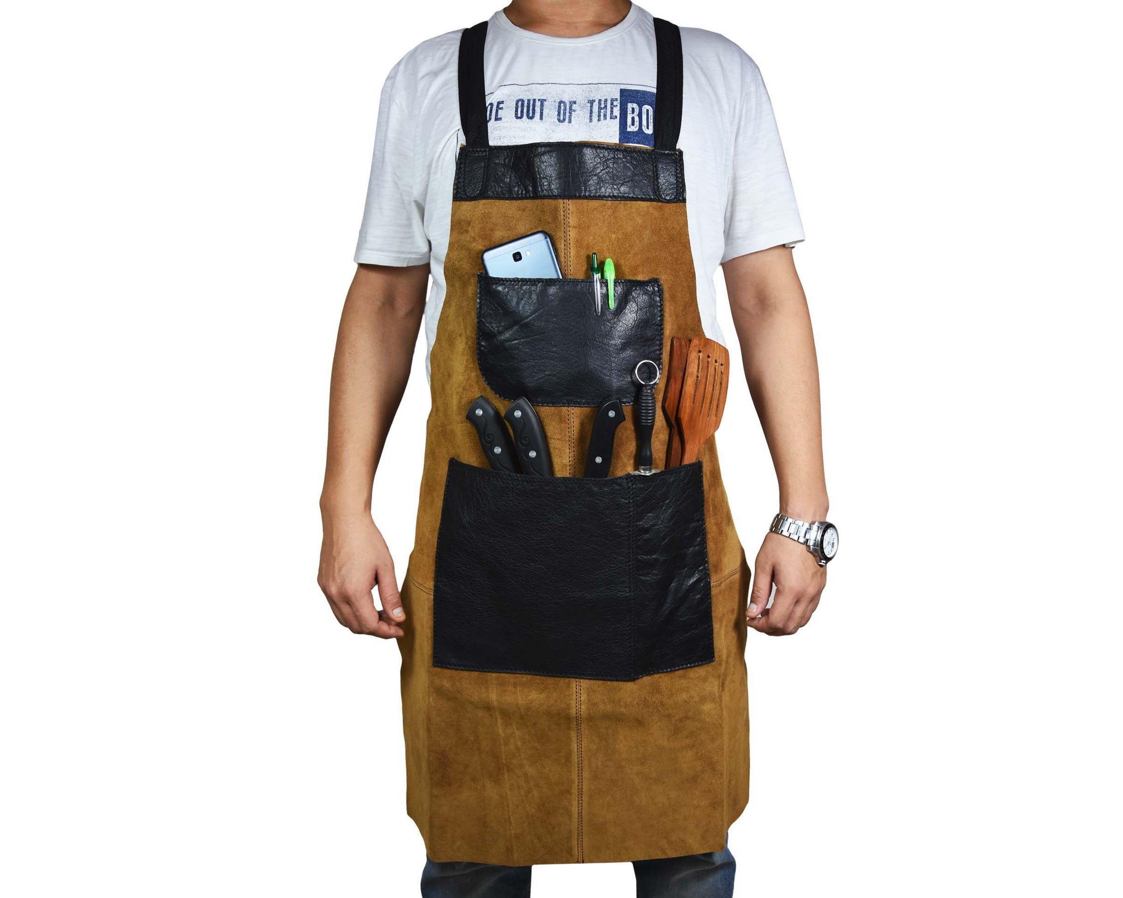 Toledo Leather Suede Apron - Raven Black
